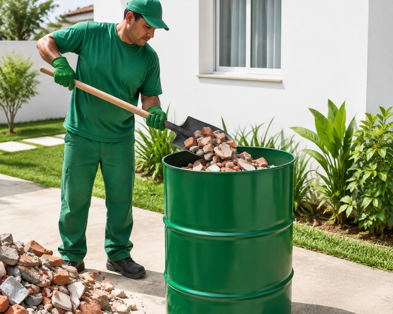Profissional enchendo um tambor de 200L